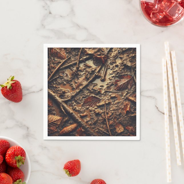 Grungy Autumnal Muddy Leaves & Twigs Decoupage Napkin (Insitu)