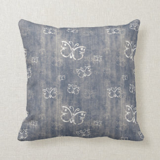 Grungy Blue and Cream Butterfly Pattern Pillows