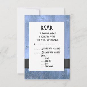Grungy blue metal style wedding R.S.V.P RSVP Card