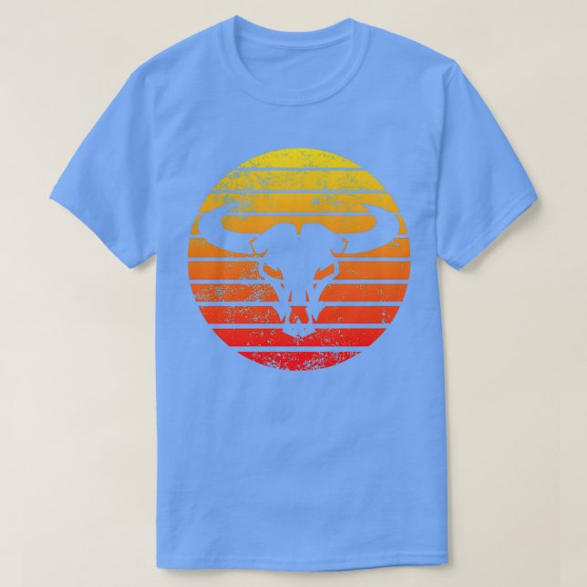 Grungy Buffalo skull on warm circle  T-Shirt (Design Front)