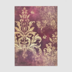 Grungy Burgundy and Gold Damask Pattern Tissue Paper