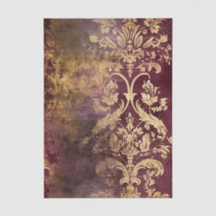 Grungy Burgundy Wine and Gold Damask Pattern Tissue Paper