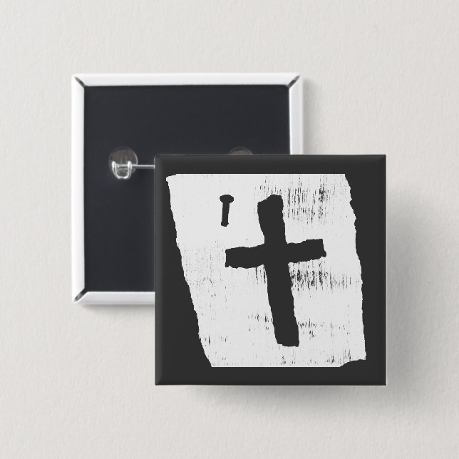 Grungy Christian Cross 2 Inch Square Button (Front & Back)