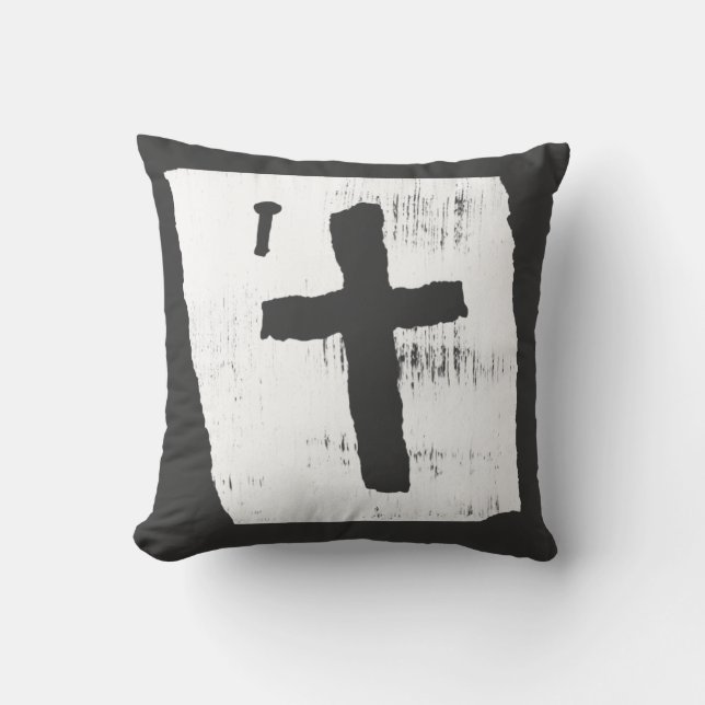 Grungy Christian Cross Throw Pillow (Front)