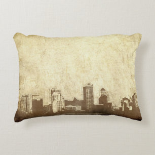 Grungy city background decorative pillow