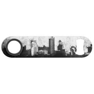 Grungy city background in black and white bar key