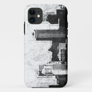 Grungy city background in black and white iPhone 11 case