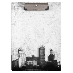 Grungy city background in black and white clipboard