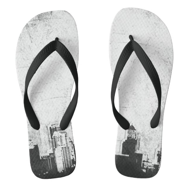 Grungy city background in black and white flip flops (Footbed)