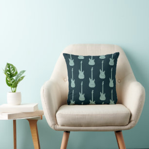Grungy Classic Electric Guitar Polkadot navy mint Throw Pillow