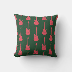 Grungy Classic Electric Guitar Polkadot pink green Throw Pillow