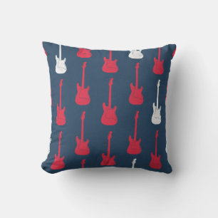 Grungy Classic Electric Guitar Polkadot red blue Throw Pillow