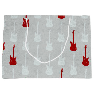 Grungy Classic Electric Guitar Polkadot white red Large Gift Bag