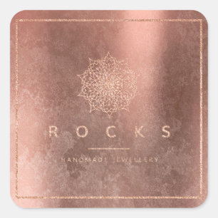 Grungy Cooper Pink Rose Gold Mandala Rocks Square Sticker