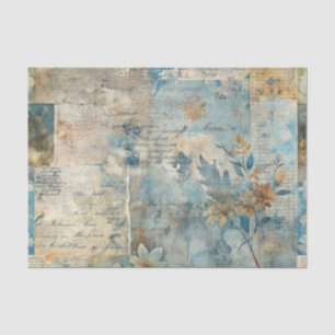 Grungy Distressed Blue Floral Ephemera Collage Tissue Paper