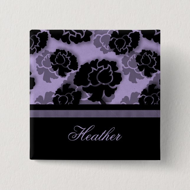Grungy Floral Decadence Button, Lavender 2 Inch Square Button (Front)