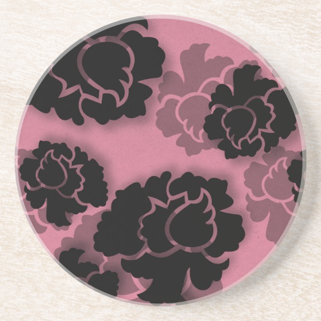 Grungy Floral Decadence Coaster, Pink Coaster (Front)