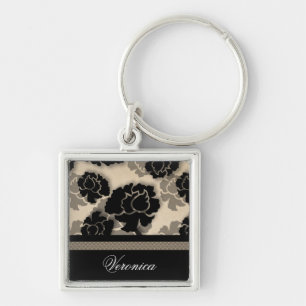Grungy Floral Decadence Keychain, Ivory Beige Keychain