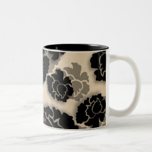 Grungy Floral Decadence Mug, Ivory Beige Two-Tone Coffee Mug
