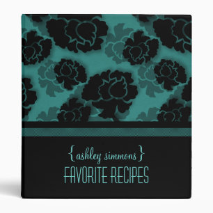 Grungy Floral Decadence Recipe Binder, Teal Binder