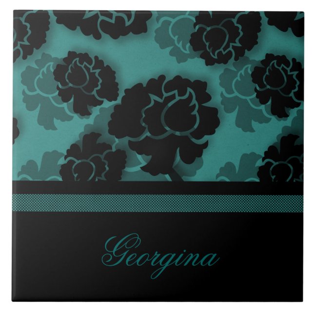 Grungy Floral Decadence Tile, Teal Tile (Front)