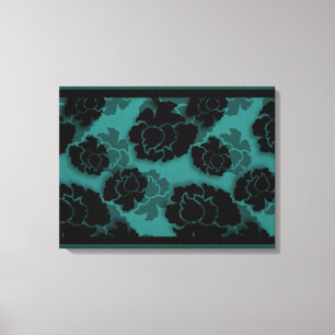 Grungy Floral Décadence Toile Enveloppée, Turquois