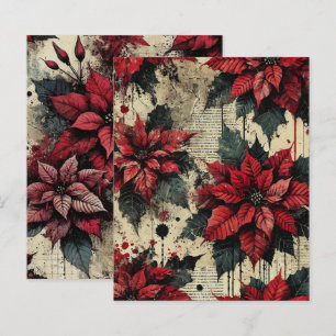 Grungy Floral Poinsettia Newsprint Scrapbook Paper