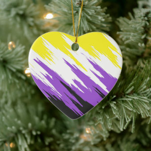 Grungy Funky ZigZag Abstract Nonbinary Pride Flag Ceramic Ornament
