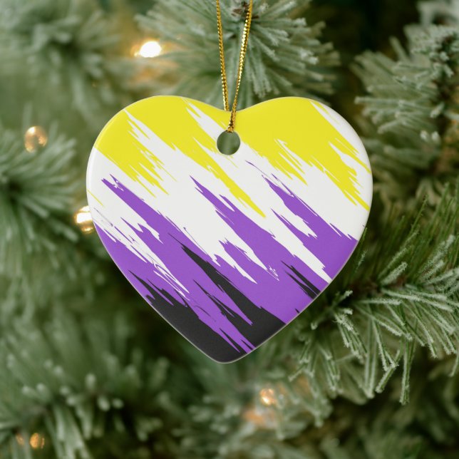 Grungy Funky ZigZag Abstract Nonbinary Pride Flag Ceramic Ornament (Tree)