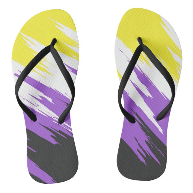 Grungy Funky ZigZag Abstract Nonbinary Pride Flag Flip Flops (Footbed)