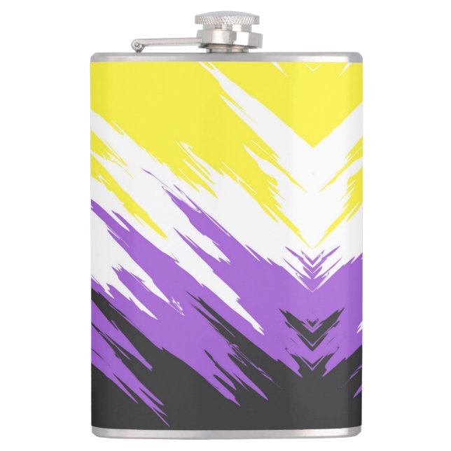 Grungy Funky ZigZag Abstract Nonbinary Pride Flag Hip Flask (Front)
