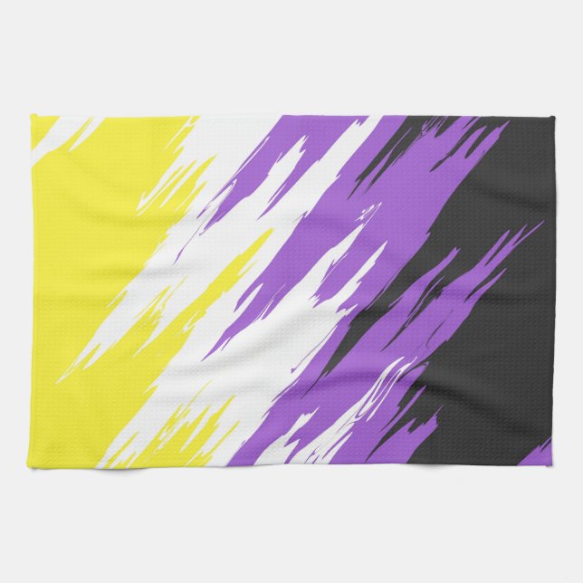 Grungy Funky ZigZag Abstract Nonbinary Pride Flag Kitchen Towel (Horizontal)