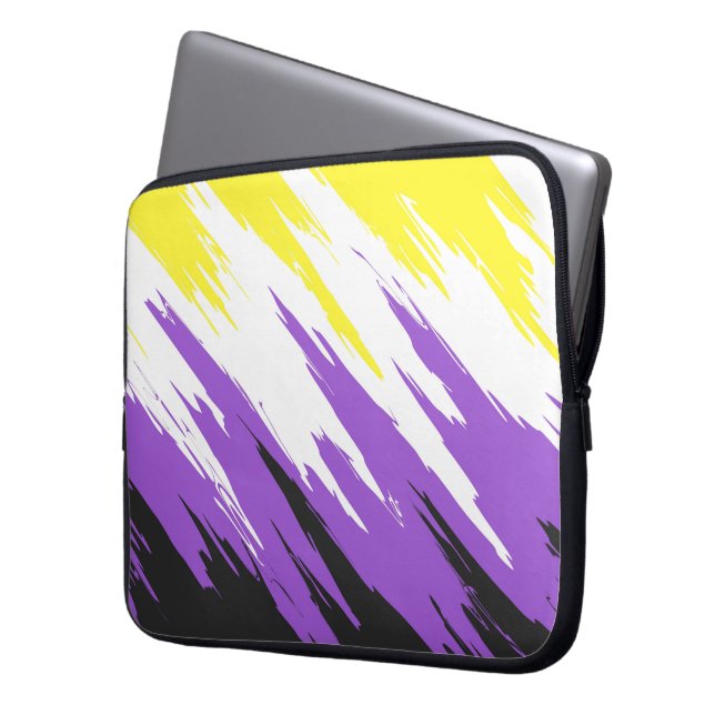 Grungy Funky ZigZag Abstract Nonbinary Pride Flag Laptop Sleeve (Front Left)