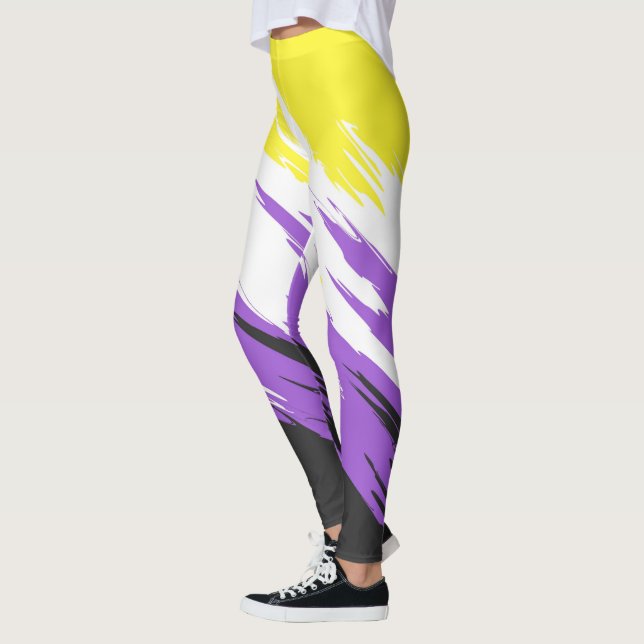 Grungy Funky ZigZag Abstract Nonbinary Pride Flag Leggings (Left)