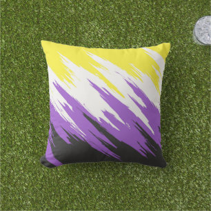 Grungy Funky ZigZag Abstract Nonbinary Pride Flag Outdoor Pillow