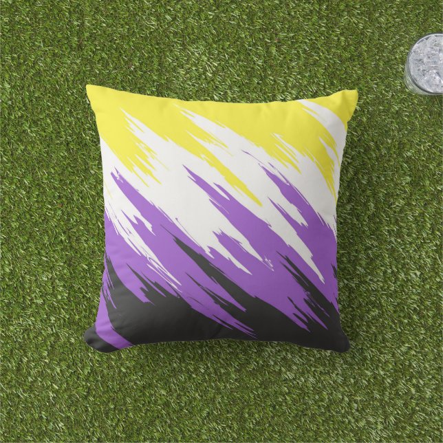 Grungy Funky ZigZag Abstract Nonbinary Pride Flag Outdoor Pillow (Grass)