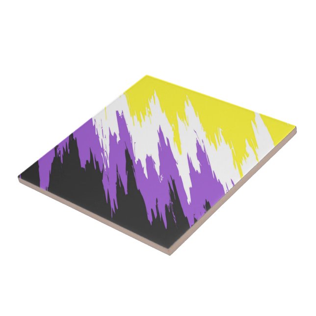 Grungy Funky ZigZag Abstract Nonbinary Pride Flag Tile (Side)
