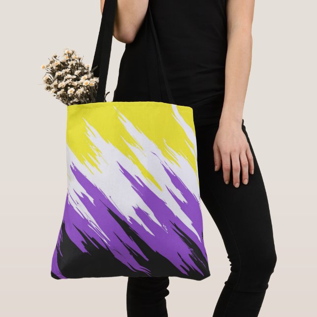 Grungy Funky ZigZag Abstract Nonbinary Pride Flag Tote Bag (Close Up)