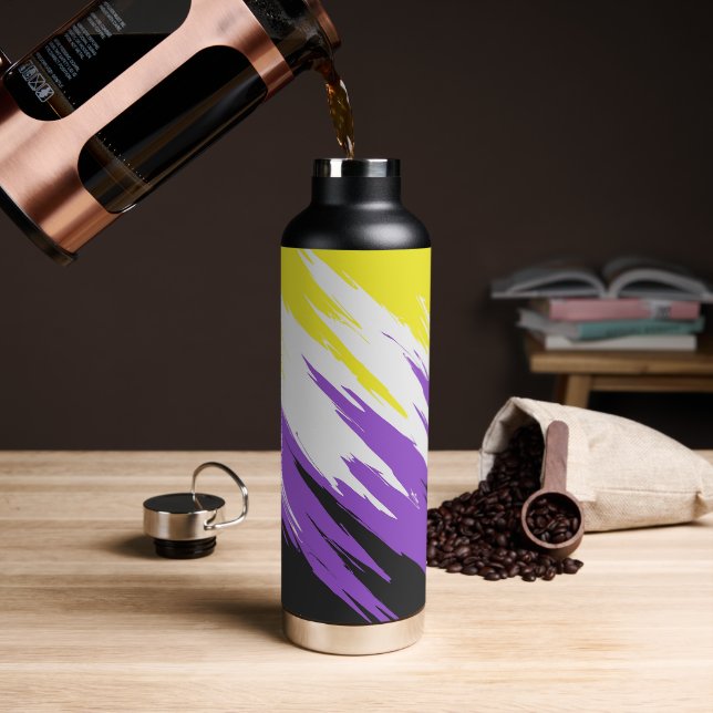 Grungy Funky ZigZag Abstract Nonbinary Pride Flag Water Bottle (Coffee)