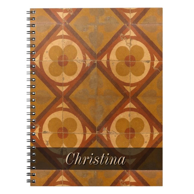 Grungy Geometric Floral Ceramic Tiles any Text Notebook (Front)