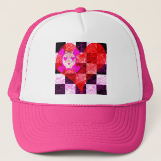 GRUNGY GIRLY SKULL HEART CHECKERS TRUCKER HAT