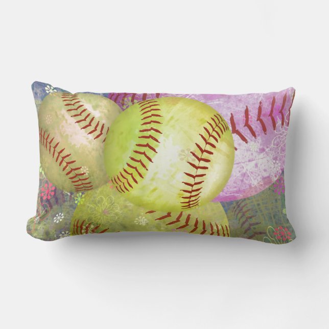 Grungy Girly Softball Lumbar Pillow (Front)