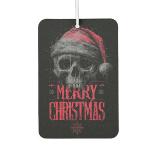 Grungy Gothic Skull Wearing a Distressed Santa Hat Air Freshener