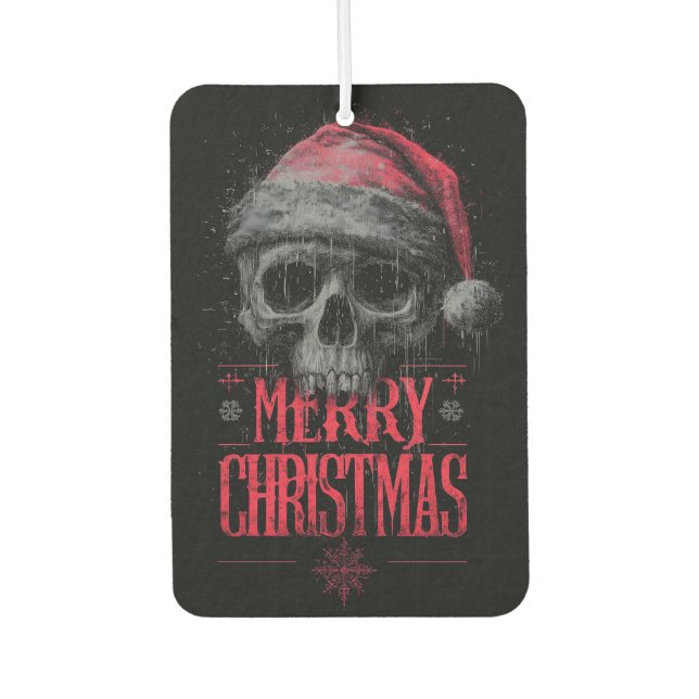 Grungy Gothic Skull Wearing a Distressed Santa Hat Air Freshener (Front)
