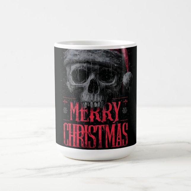 Grungy Gothic Skull Wearing a Distressed Santa Hat Coffee Mug (Center)