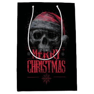 Grungy Gothic Skull Wearing a Distressed Santa Hat Medium Gift Bag
