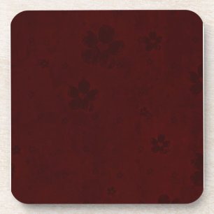 Grungy Hearts and Flowers on Dark Red Coaster