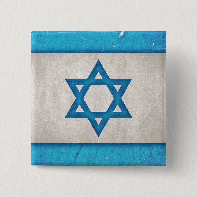 Grungy Israel Flag Star of David 2 Inch Square Button (Front)