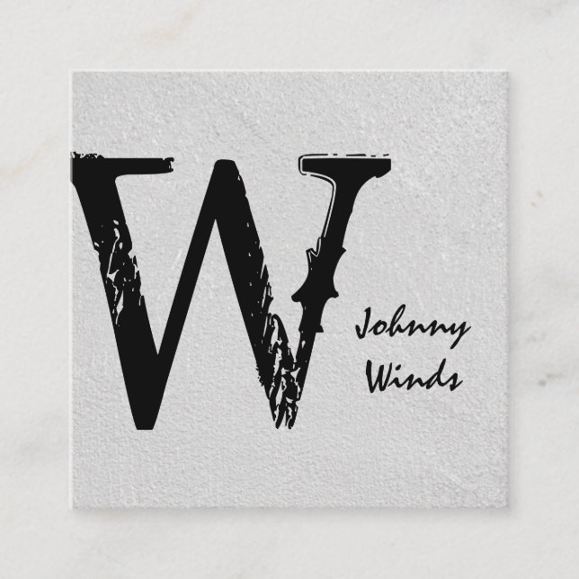 Grungy Large Type Monogram Square Business Card (Front)