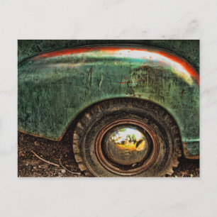 Grungy Old Green Rusty Truck Hubcap Tire -Postcard Postcard